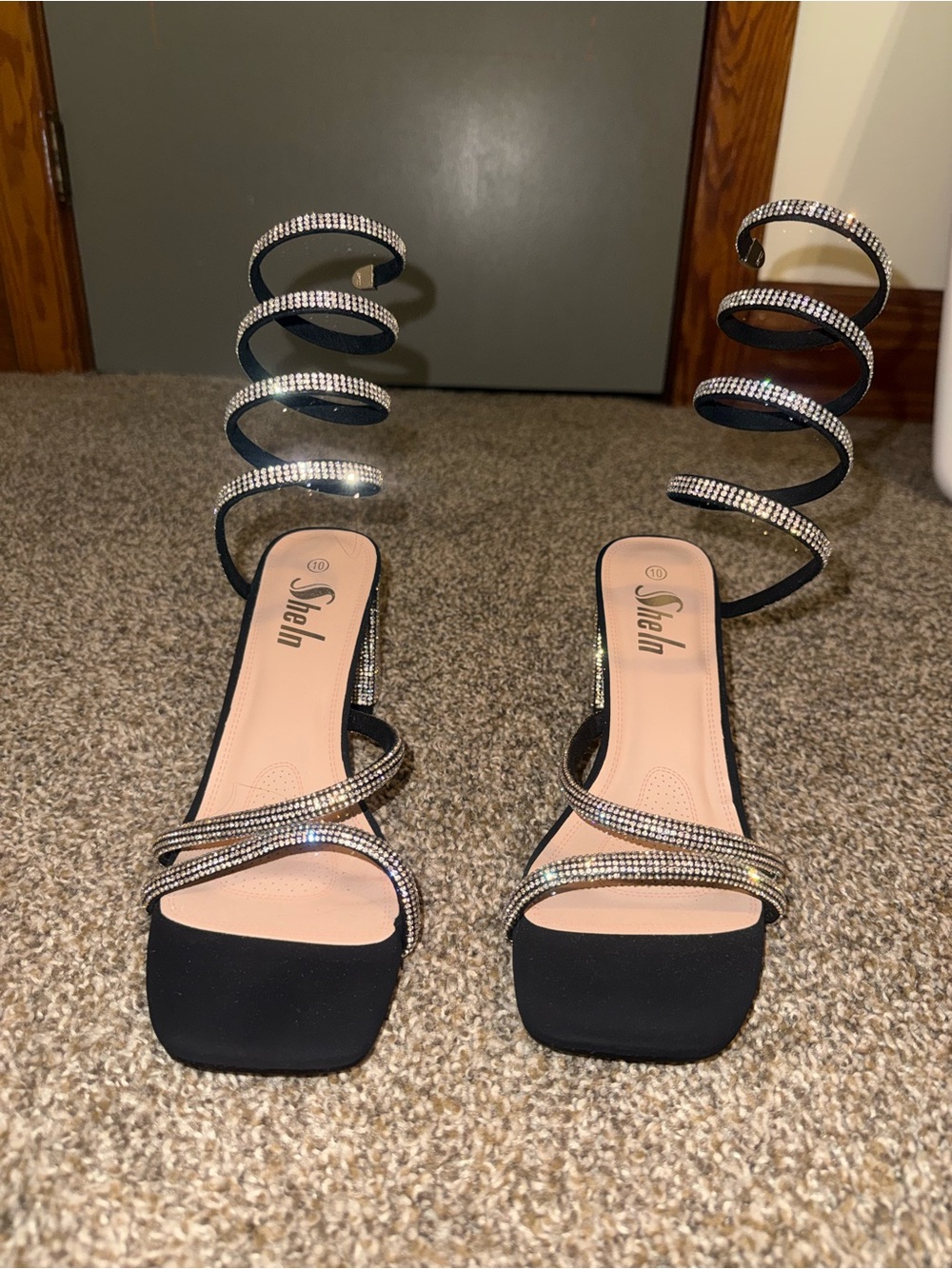 Black Rhinestone Spiral Wrap Heels